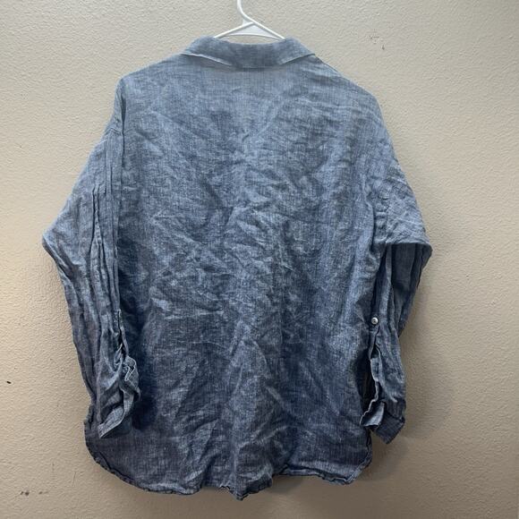 Pure J. Jill Linen Pullover Button Front Henley Tunic Blouse Roll Tab Sleeves XS - Picture 6 of 7